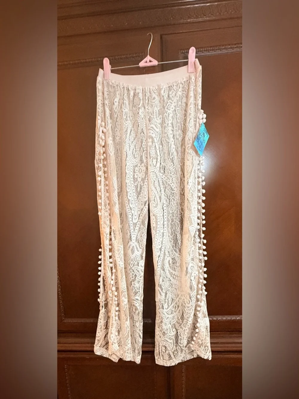 Surf Life NWT Lace Open-Leg  Pom-Pom Cover-Up  ivory size M (CK measurements)